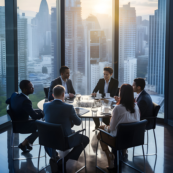 Client meeting between business leaders discussing a technology project