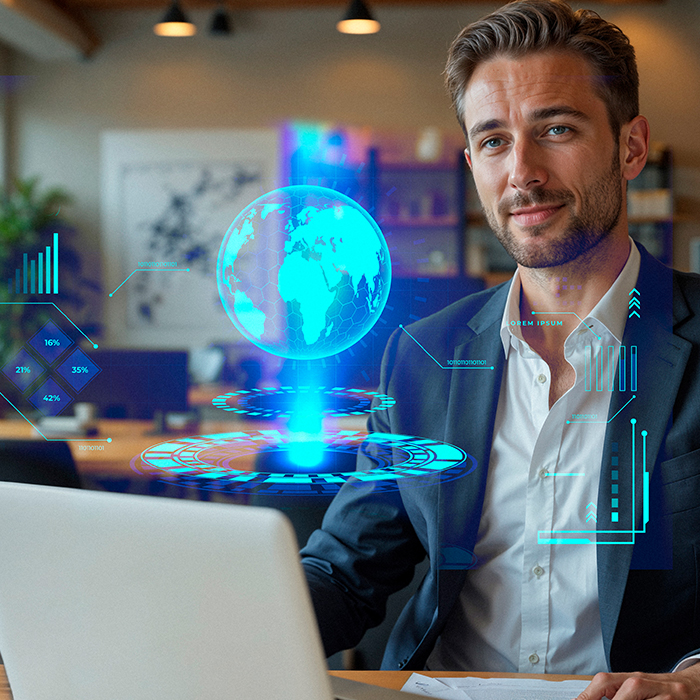 Illuminated financial institution headquarters representing a core banking digital transformation project