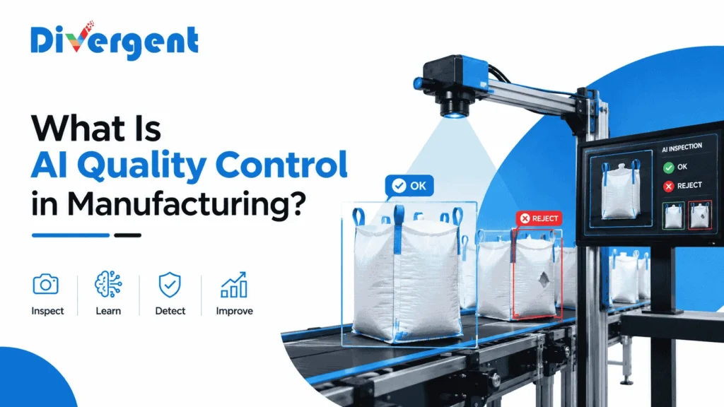 AI quality control in manufacturing using AI-powered camera inspection to detect defects in FIBC bags on a production line.