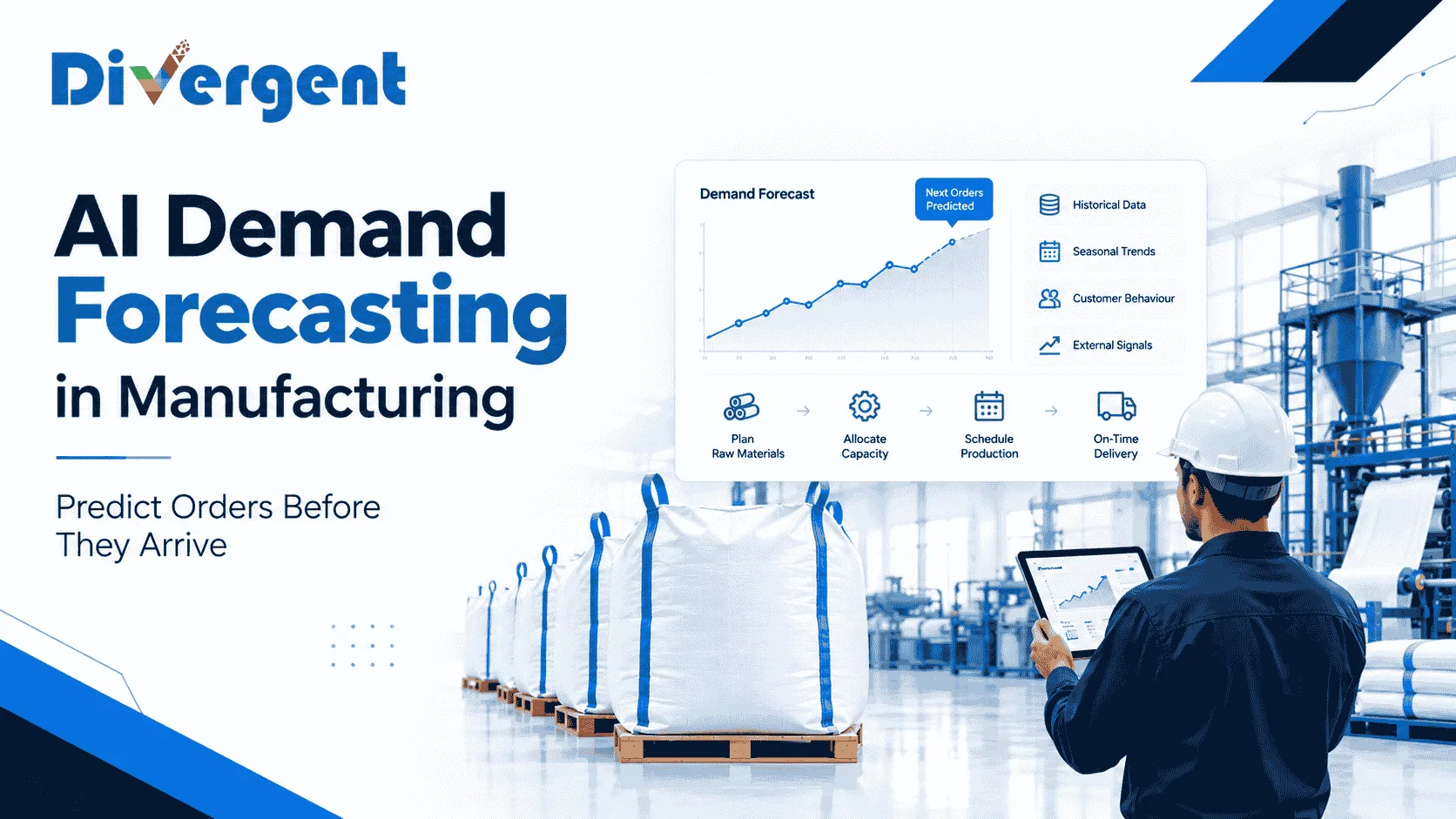 AI demand forecasting in manufacturing to predict customer orders, plan raw materials, and optimize production in packaging and FIBC plants.