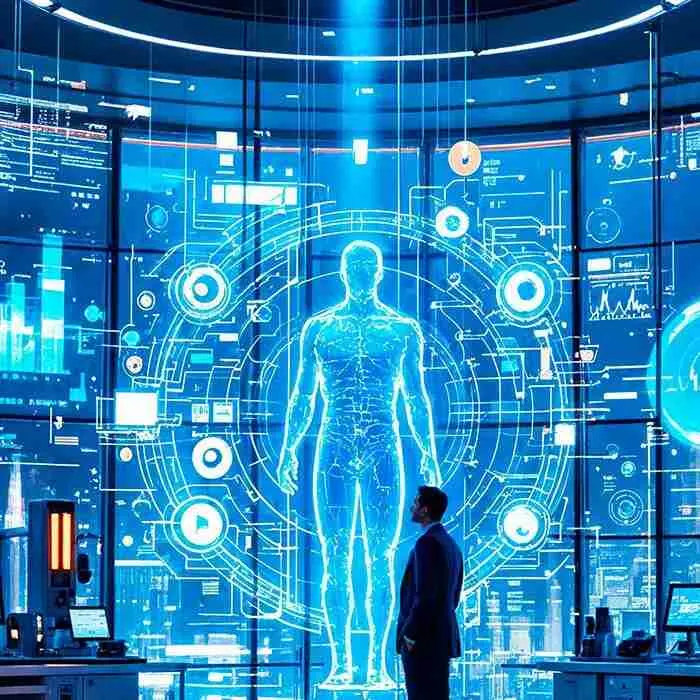 Digital illustration of the human body representing AI-assisted healthcare
