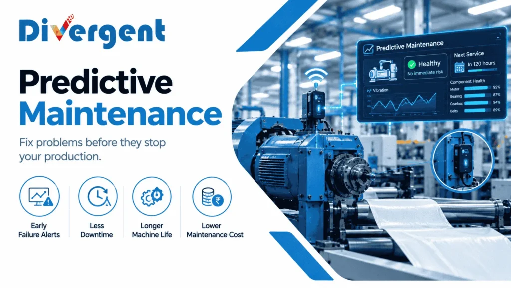 AI-powered predictive maintenance in manufacturing using machine sensors to monitor equipment health and prevent unexpected breakdowns in packaging plants.