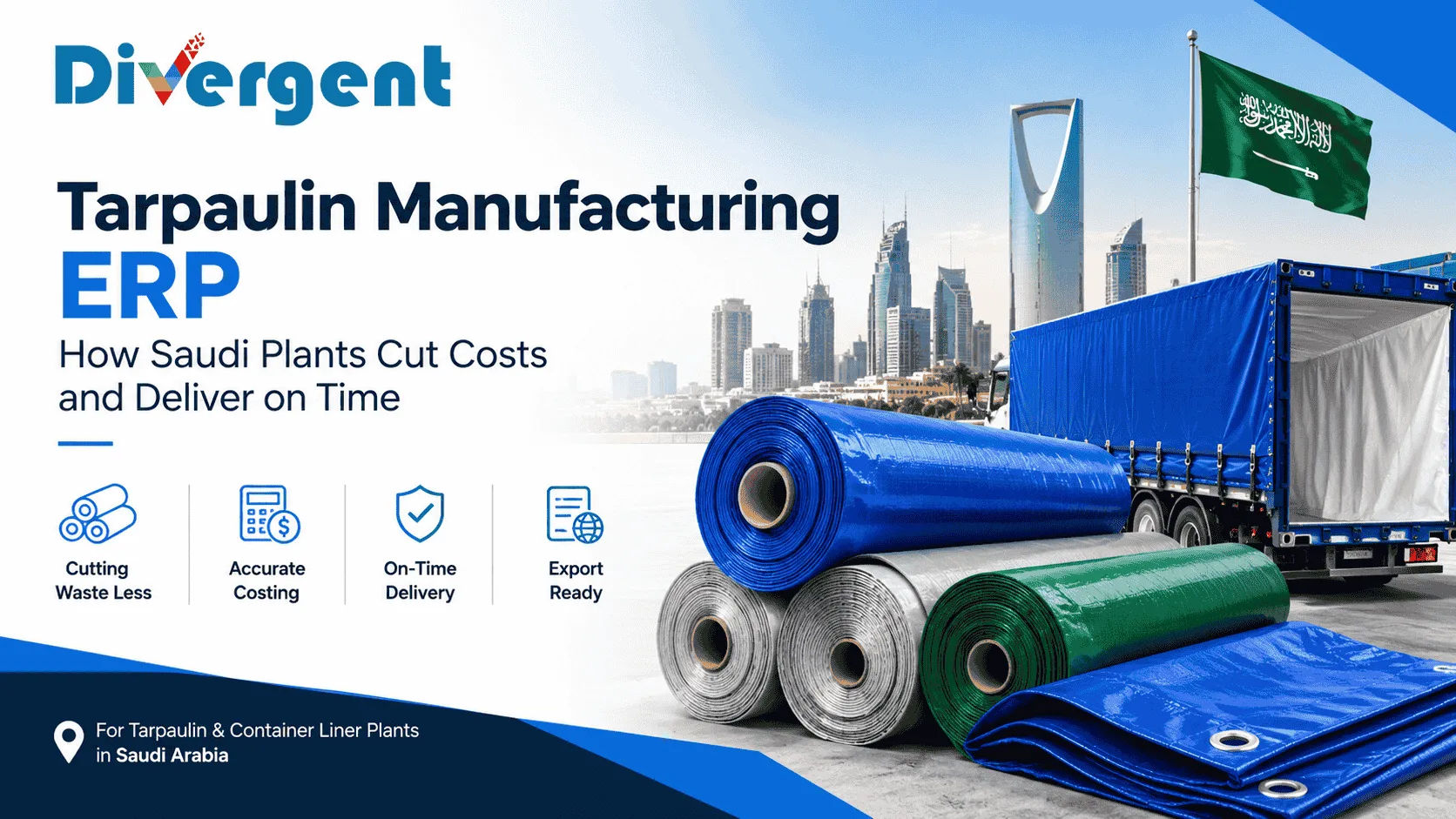 Tarpaulin manufacturing ERP for Saudi Arabia, helping manufacturers reduce cutting waste, improve costing, and manage production and delivery.